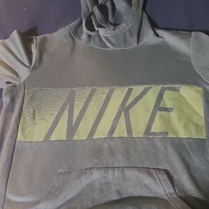 Nike Olive Green Hoodie with Lime Logo Panel